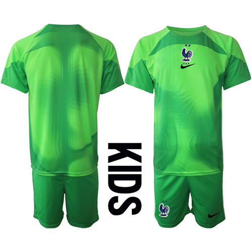 Camiseta Francia Portero Segunda Equipación Replica Mundial 2022 para niños mangas cortas (+ Pantalones cortos)